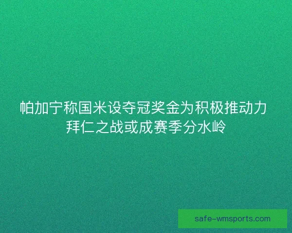 帕加宁称国米设夺冠奖金为积极推动力 拜仁之战或成赛季分水岭